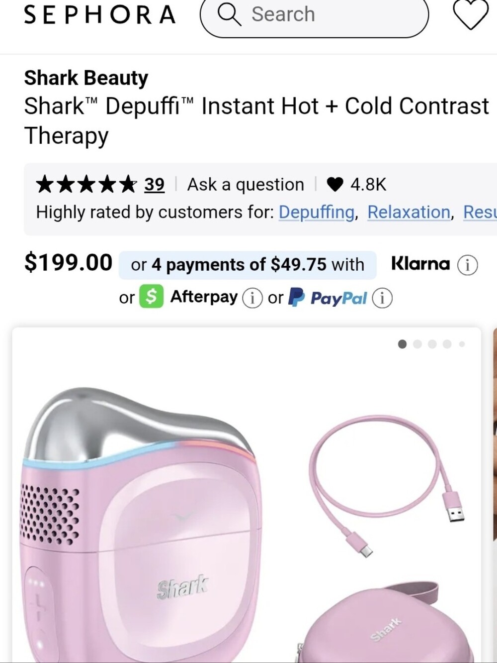 SHARK Pink Depuffi Instant Hot + Cold Contrast Therapy